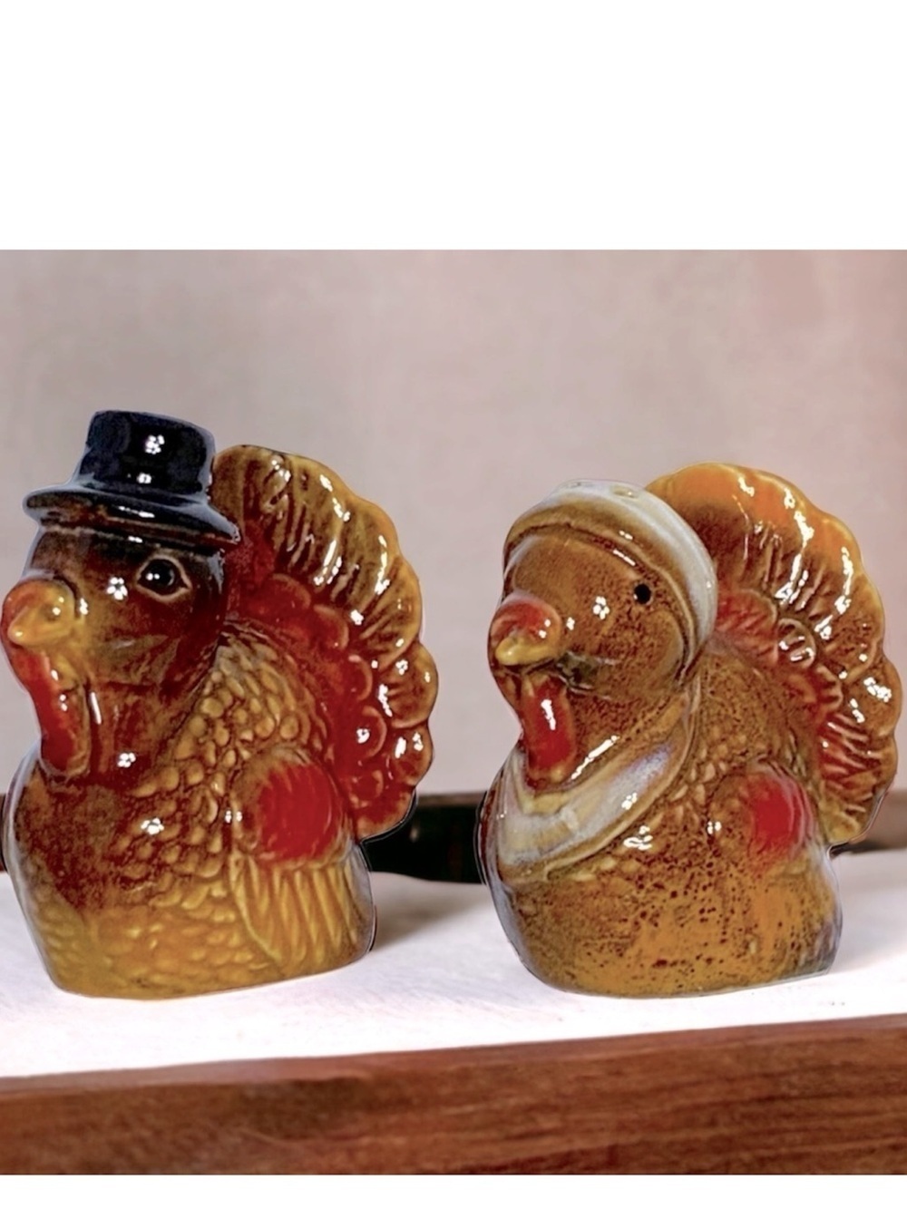 Thanksgiving Harvest Turkey Salt and Pepper Shaker Ceramic Set Rustic Fall Color